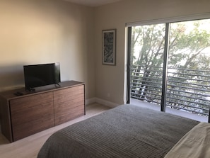 Bedroom with t.v and terrace.