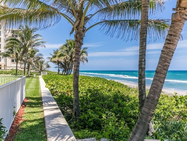 View of beach and coastline at condo