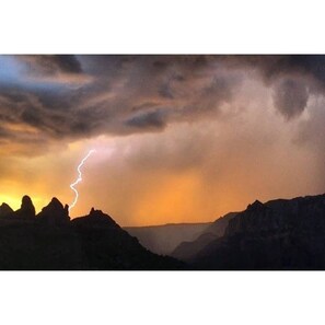 View from patio during a lighting storm.