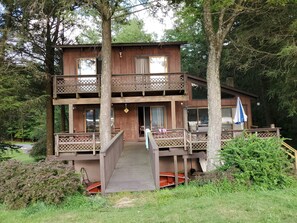 Back of house on Lakeside. Large deck- half covered. 