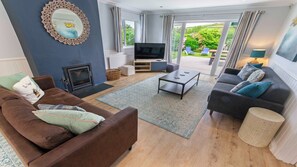Comfortable lounge with wood burner