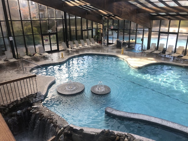 The view of the indoor and indoor outdoor pools
