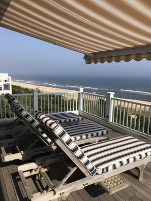 Outside deck overlooking the Atlantic ocean. 