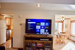 Our 65" TV is logged in to Netflix, Hulu, Sling, Disney+, & BeachBody on Demand