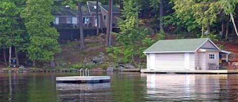 View of Cottage and Boathouse from Lake - private swin raft included