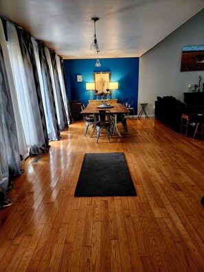 Foyer and Dining Area, hand made table from Locust tree on property