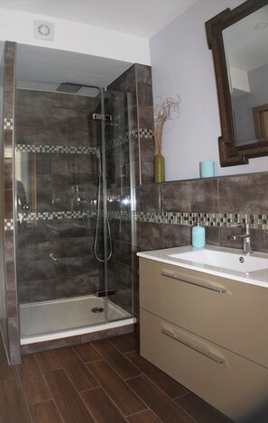 Salle d eau avec douche et vasque