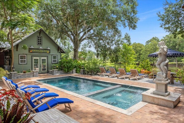 Pool w/spa. 35 dollars a day additional to use pool/spa, pub/game room & gym