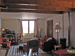 Our comfortable living room is a great place to hang out...lots of books, DVDs