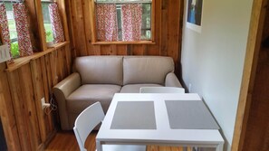 Cozy sitting area and table for eating