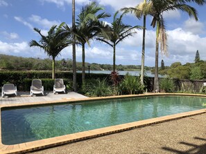 A large pool in a quiet complex