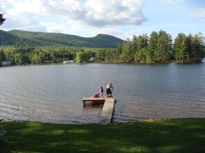 Our dock on #lake Alqonquin. Lake house rental #wells Ny