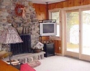 Living area with Stone fireplace
