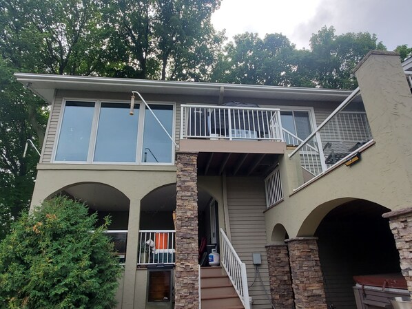 Renter Entry with Private Porch Overlooking Lake and Hot Tub