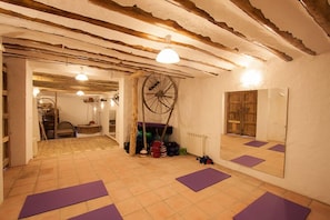 The heated studio for yoga, Pilates, art classes and indoor cinema