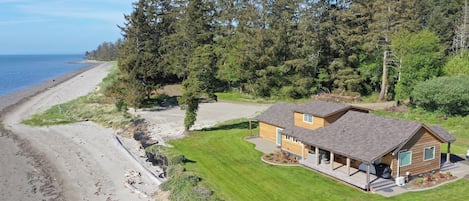 Aerial view of private beach steps outside the back door