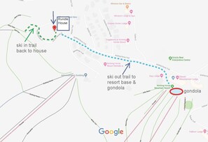 Map of ski in and ski out trails from house to gondola. 