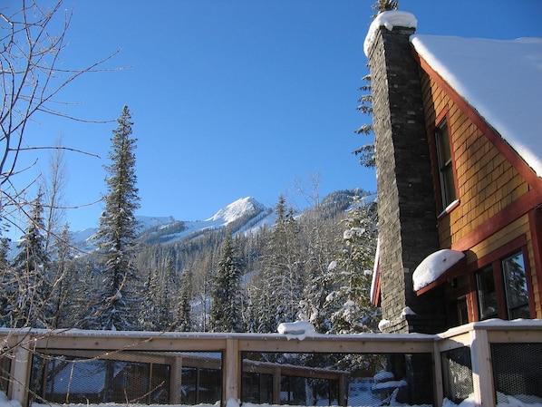 Front deck with view of ski hill 