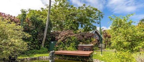 Jasmine Suite outdoor garden views with hot tub deck