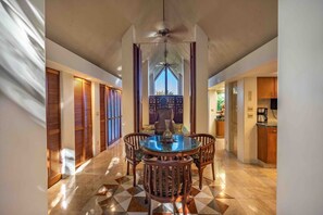 Beautiful dining area on marble floors