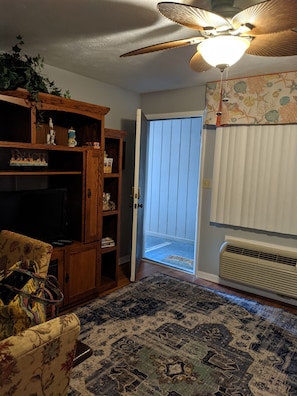 Den area; condo has all the amenities of home including cable and WiFi