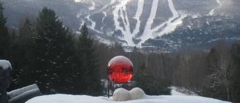 view from deck/hot tub.. windham is lit up at night. it is magical! 