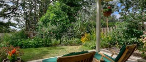 Looking from the patio to the suite's garden area.