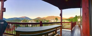 Watch gorgeous sunrise from front porch, mountains change to amazing orange red!