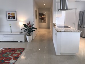 Polished stone flooring