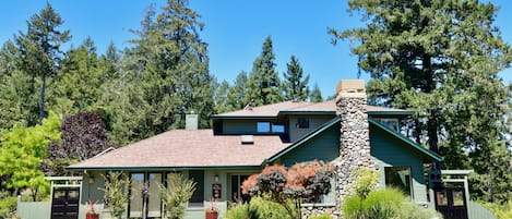 The home has a large paved area for parking