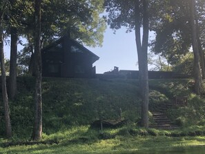 View from below at river level. 