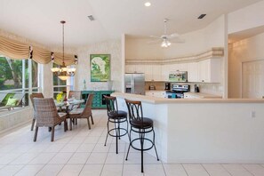 View of the kitchen and formal dining room