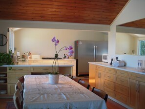 view from dining room to kitchen