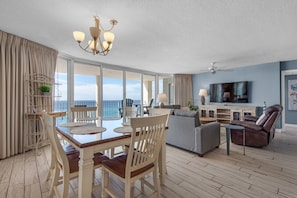 Dining area and living room