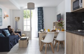 Kick back and relax in the living area.