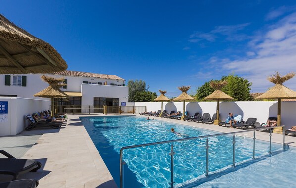 The pool is open during summer.