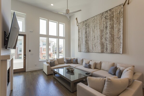 Massive living room with comfortable seating for the whole group