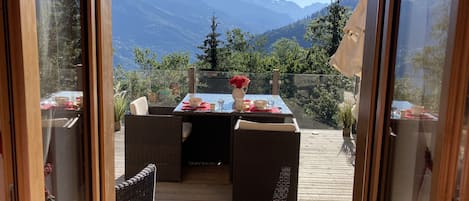 Terrace of The Garden Apartment, Chalet Champetre summer outside dining 