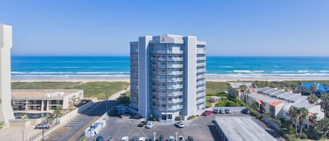 Aerial view of the Aquarius Condominiums. secure, gated parking lot (1 vehicle.)