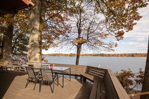"Short" side of the L-shaped deck, facing the bay. Access from lawn or house.