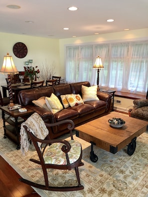 Cozy leather couch in the living room