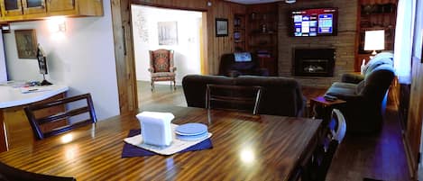 dining table with TV view