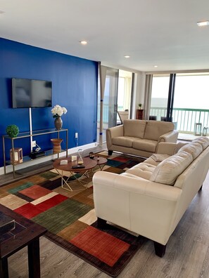 Living room area overlooking the ocean.