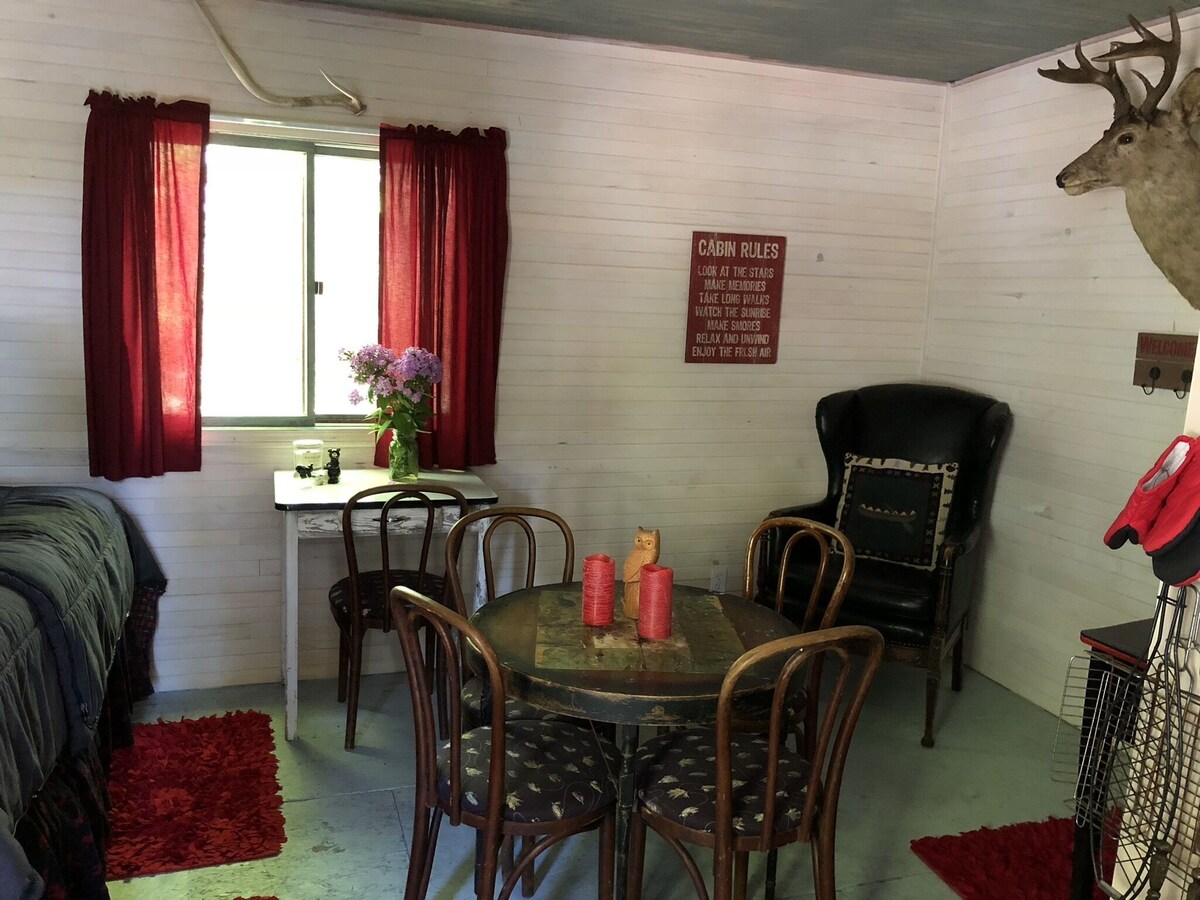 very private,adorable rustic cabin -out house , & full shower house on property