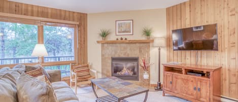 Living room with cozy fireplace