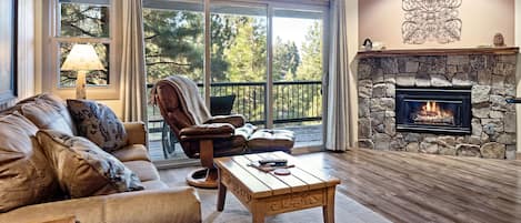 Living room with cozy fireplace