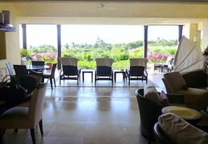 View of private patio with doors fully retracted.