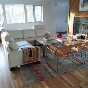 Living Room at the fireplace-new sofa and rugs
