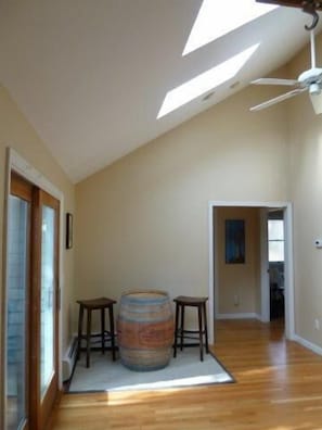 Wine Barrel Bar in Kitchen, sliding doors to side patio