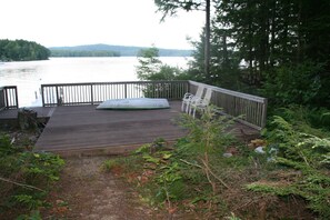 View of deck and lake